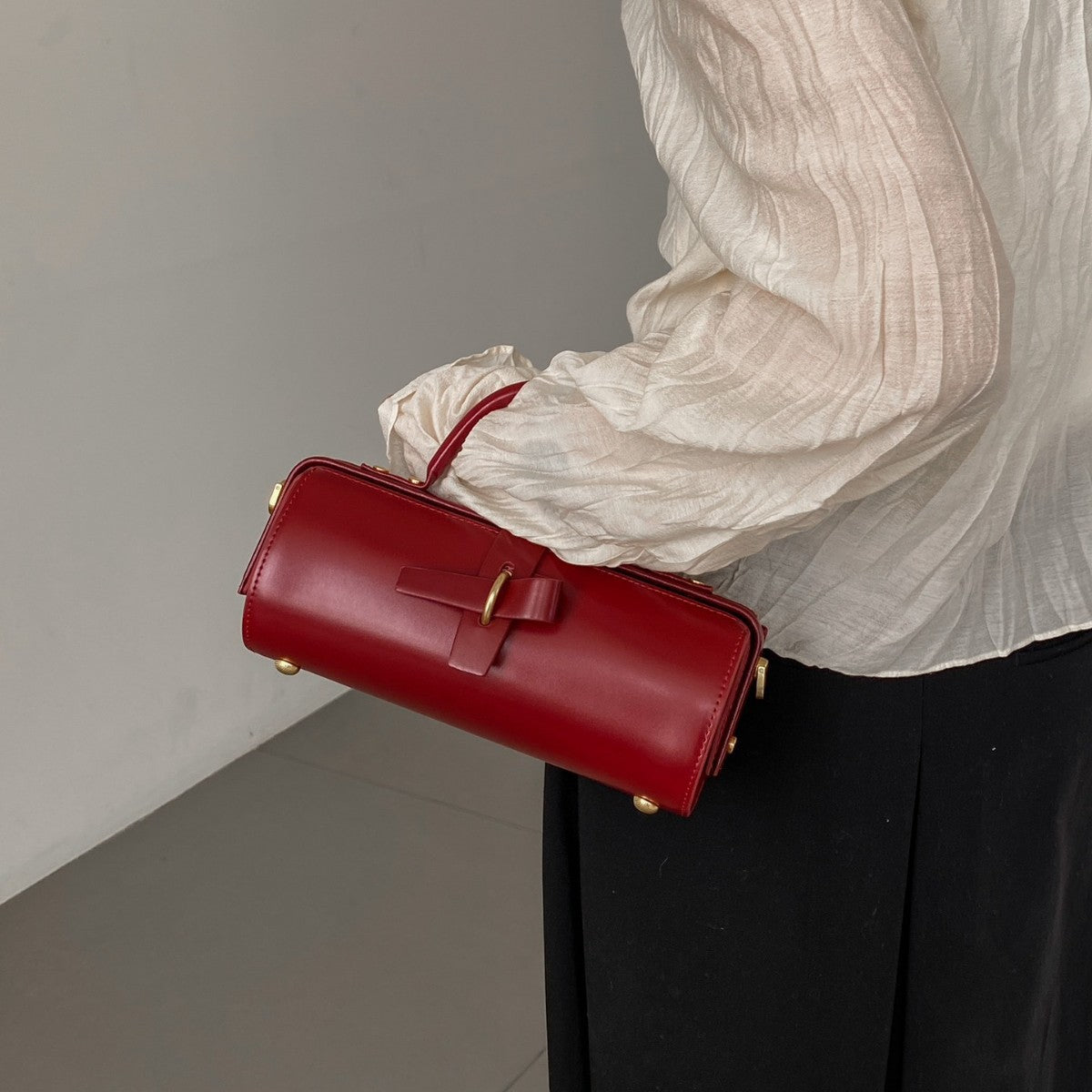 The Nora - Cylinder Messenger Bag in Genuine Leather