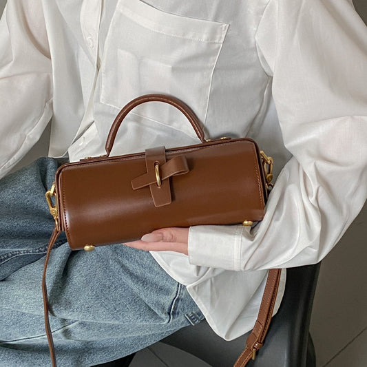 The Nora - Cylinder Messenger Bag in Genuine Leather
