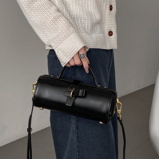 The Nora - Cylinder Messenger Bag in Genuine Leather