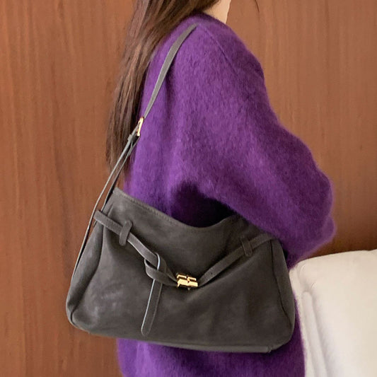 The Ghada - Belt-Buckle Suede Tote Bag