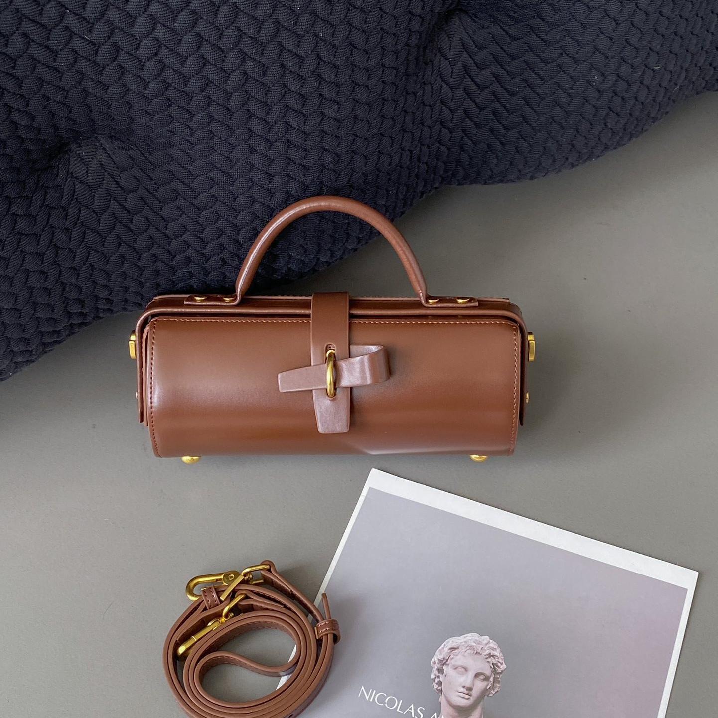 The Nora - Cylinder Messenger Bag in Genuine Leather
